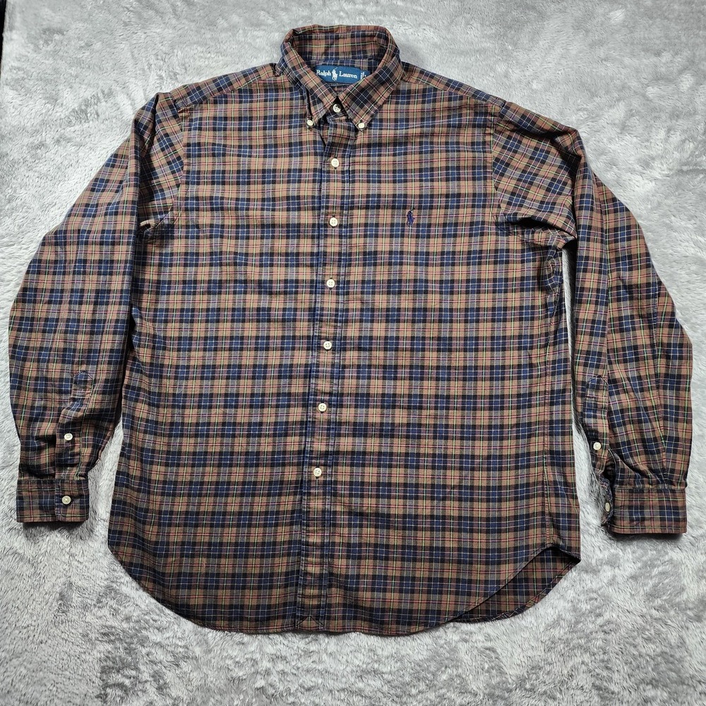 VINTAGE Ralph Lauren Shirt Mens Large Tartan Plaid Long Sleeve Classic Fit 90s - Picture 4 of 10
